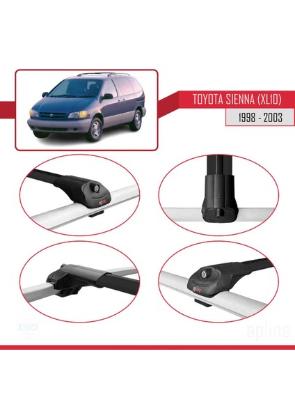 Toyota Sienna (XL10) 1998-2003 Arası ile Uyumlu Ace-1 Ara Atkı Tavan Barı Siyah 2 Adet