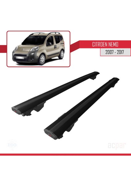 Citroen Nemo 2007-2017 Arası ile Uyumlu Hook Model Anahtar Kilitli Ara Atkı Tavan Barı Siyah fırsatları