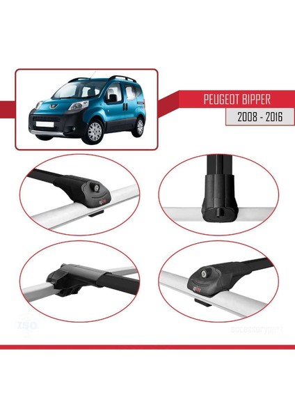 Peugeot Bipper 2008-2016 Arası ile Uyumlu Ace-1 Ara Atkı Tavan Barı Siyah 4 Adet Bar