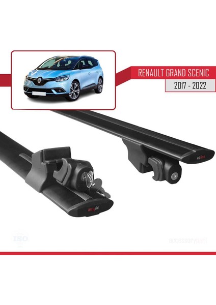 Renault Grand Scenic 2017-2022 Arası ile Uyumlu Hook Model Anahtar Kilitli Ara Atkı Tavan Barı Siyah indirimleri