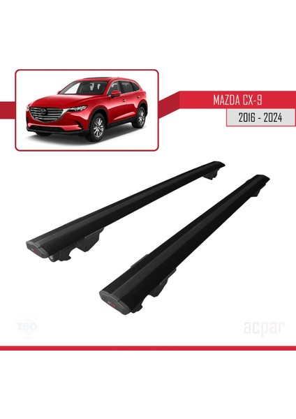 Mazda Cx-9 2016 ve Sonrası ile Uyumlu Hook Model Anahtar Kilitli Ara Atkı Tavan Barı Siyah