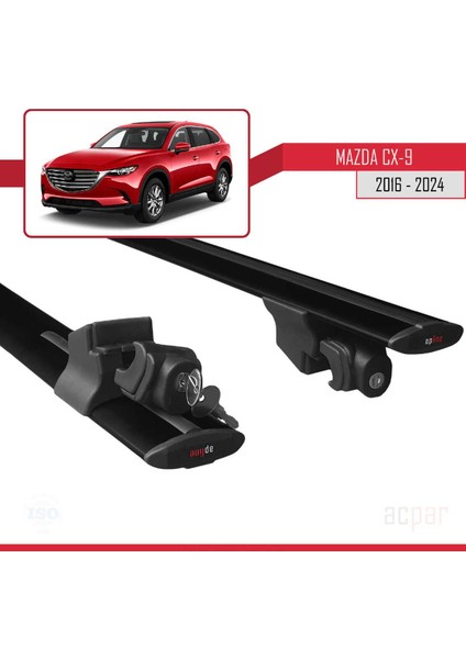 Mazda Cx-9 2016 ve Sonrası ile Uyumlu Hook Model Anahtar Kilitli Ara Atkı Tavan Barı Siyah
