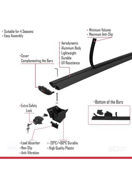 Volkswagen T-Roc 2017 ve Sonrası ile Uyumlu Hook Model Anahtar Kilitli Ara Atkı Tavan Barı Siyah