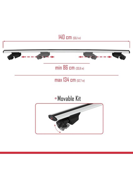 Citroen Berlingo 2024 2025 Hook Model Anahtar Kilitli Ara Atkı Tavan Barı Gri