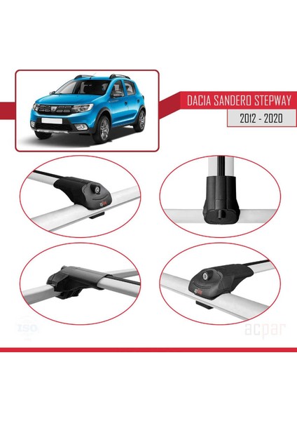 Dacia Sandero Stepway 2012-2020 Arası ile Uyumlu Ace-1 Ara Atkı Tavan Barı Gri 3 Adet Bar