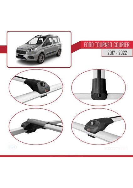 Ford Tourneo Courier 2017-2022 Arası ile Uyumlu Ace-1 Ara Atkı Tavan Barı Gri 3 Adet Bar
