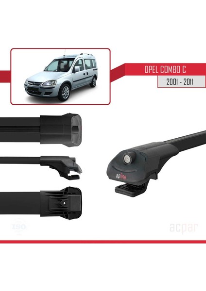Opel Combo (C) 2001-2011 Arası ile Uyumlu Ace-1 Ara Atkı Tavan Barı Siyah 3 Adet Bar