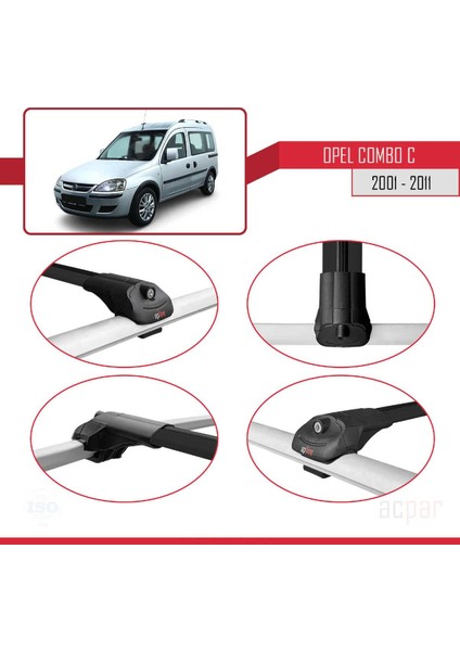 Opel Combo (C) 2001-2011 Arası ile Uyumlu Ace-1 Ara Atkı Tavan Barı Siyah 3 Adet Bar