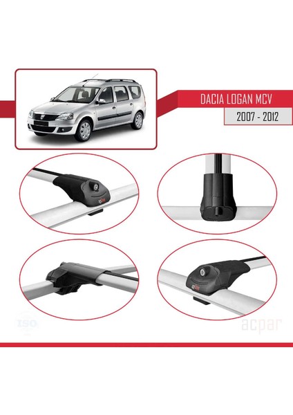 Dacia Logan Mcv 2007-2012 Arası ile Uyumlu Ace-1 Ara Atkı Tavan Barı Gri