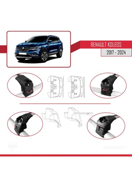 Renault Koleos 2017 ve Sonrası ile Uyumlu Ace-2 Ara Atkı Tavan Barı Gri