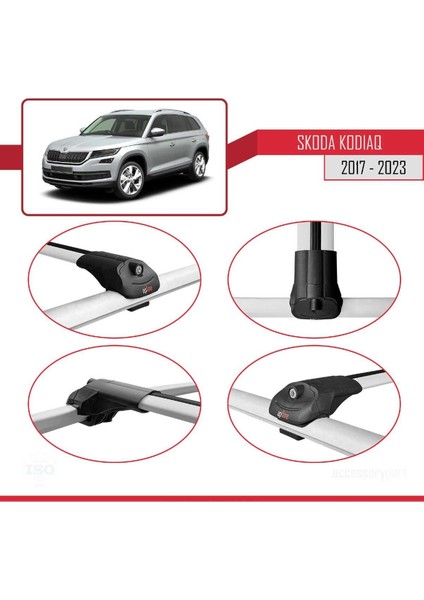 Skoda Kodiaq 2017-2024 Arası ile Uyumlu Ace-1 Ara Atkı Tavan Barı Gri 3 Adet Bar