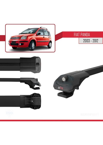 Fiat Panda 2003-2012 Arası ile Uyumlu Ace-1 Ara Atkı Tavan Barı Siyah 3 Adet Bar