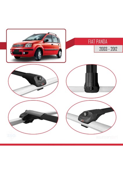 Fiat Panda 2003-2012 Arası ile Uyumlu Ace-1 Ara Atkı Tavan Barı Siyah 3 Adet Bar