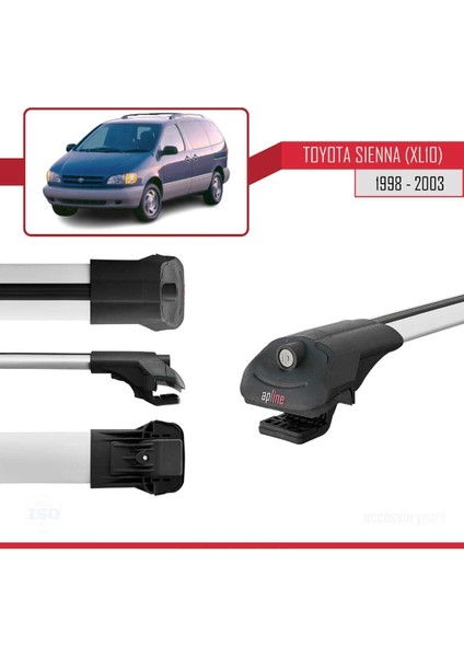 Toyota Sienna (XL10) 1998-2003 Arası ile Uyumlu Ace-1 Ara Atkı Tavan Barı Gri 3 Adet Bar modelleri