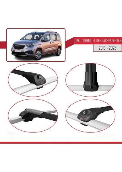 Opel Combo (E) Life Passengervan 2019-2023 Arası ile Uyumlu Ace-1 Ara Atkı Tavan Barı Siyah