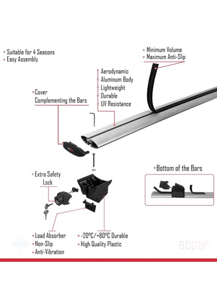 Seat Altea Xl 2006-2015 Arası ile Uyumlu Hook Model Ara Atkı Tavan Barı Gri 2 Adet