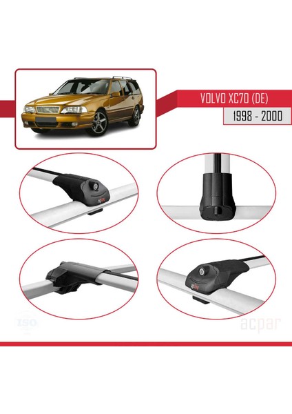 Volvo XC70 (De) 1998-2000 Arası ile Uyumlu Ace-1 Ara Atkı Tavan Barı Gri