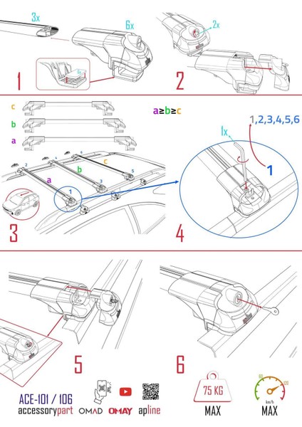 Vw Tiguan Allspace 2018-2023 Arası ile Uyumlu Ace-1 Ara Atkı Tavan Barı Siyah 3 Adet Bar