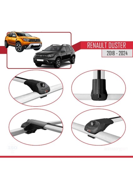 Renault Duster (Hm) 2018 ve Sonrası ile Uyumlu Ace-1 Ara Atkı Tavan Barı Gri