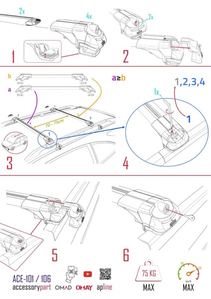 Volkswagen Teramont 2018 ve Sonrası ile Uyumlu Ace-1 Ara Atkı Tavan Barı Gri
