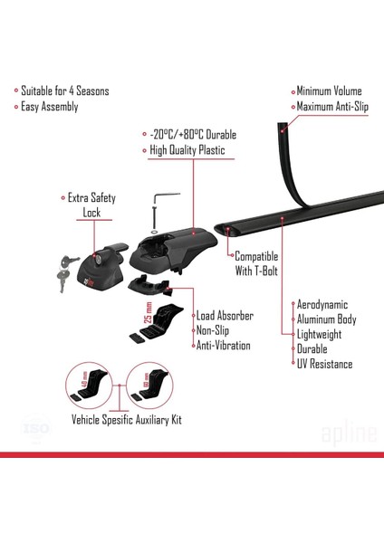Suzuki Sx4 2006-2013 Arası ile Uyumlu Ace-1 Ara Atkı Tavan Barı Siyah 3 Adet Bar indirimleri