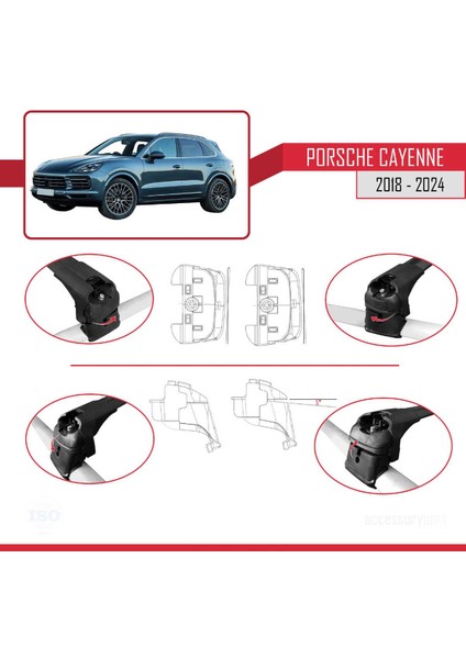 Porsche Cayenne (9ya/9yb) 2018 ve Sonrası ile Uyumlu Ace-2 Ara Atkı Tavan Barı Siyah