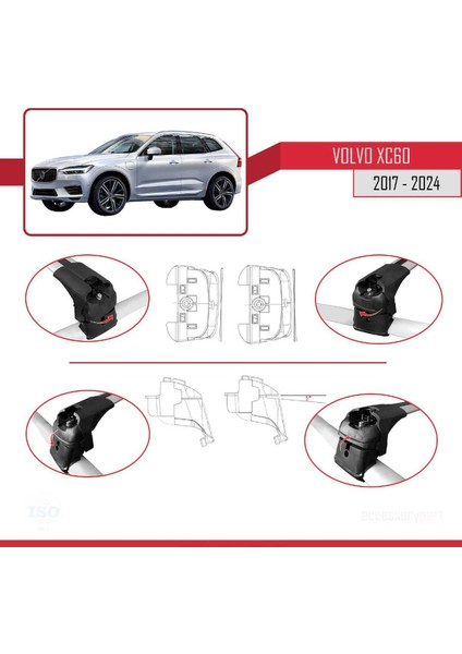 Volvo XC60 2017 ve Sonrası ile Uyumlu Ace-2 Ara Atkı Tavan Barı Gri