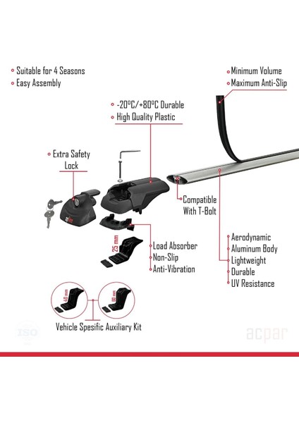 Citroen C-Crosser 2007-2012 Arası ile Uyumlu Ace-1 Ara Atkı Tavan Barı Gri 3 Adet indirimleri