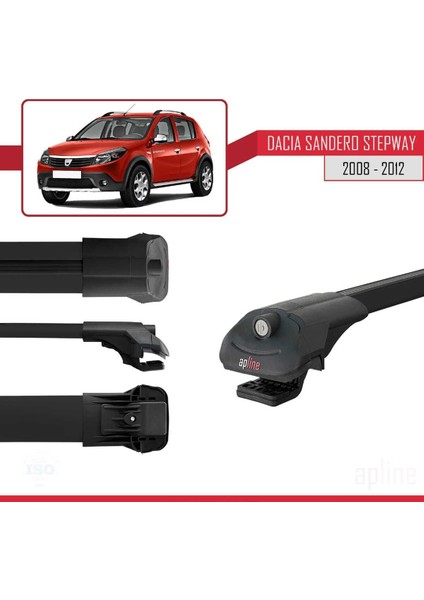Dacia Sandero Stepway 2008-2012 Arası ile Uyumlu Ace-1 Ara Atkı Tavan Barı Siyah 3 Adet
