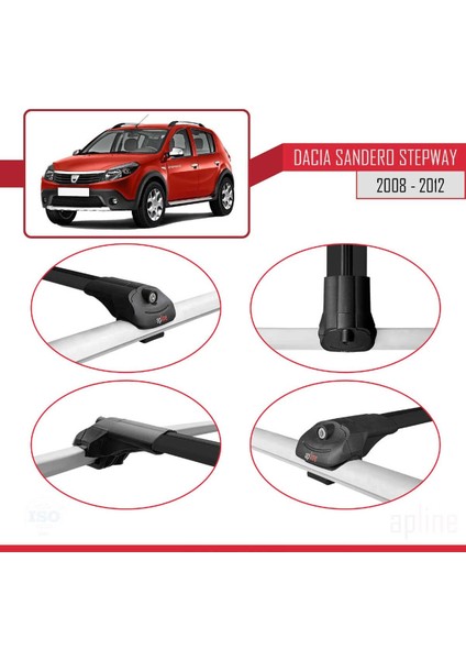 Dacia Sandero Stepway 2008-2012 Arası ile Uyumlu Ace-1 Ara Atkı Tavan Barı Siyah 3 Adet