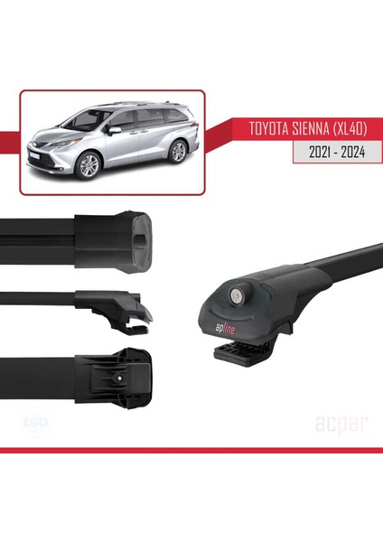 Toyota Sienna (XL40) 2021 ve Sonrası ile Uyumlu Ace-1 Ara Atkı Tavan Barı Siyah 3 Adet Bar