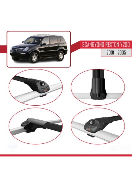 Ssangyong Rexton (Y200) 2001-2005 Arası ile Uyumlu Ace-1 Ara Atkı Tavan Barı Siyah 3 Adet