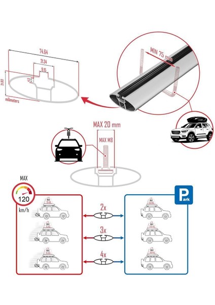 Kia Mohave (Hm2) 2020 ve Sonrası ile Uyumlu Ace-1 Ara Atkı Tavan Barı Gri 3 Adet Bar