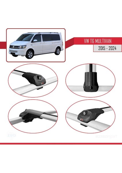 Volkswagen Multivan (T6) 2015 ve Sonrası ile Uyumlu Ace-1 Ara Atkı Tavan Barı Gri 3 Adet Bar