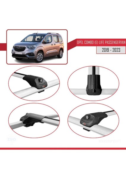 Opel Combo (E) Life Passengervan 2019-2023 Arası ile Uyumlu Ace-1 Ara Atkı Tavan Barı Gri 4 Adet Bar fırsatları