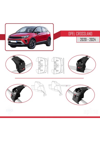 Opel Crossland 2020 ve Sonrası ile Uyumlu Ace-2 Ara Atkı Tavan Barı Gri 2 Adet