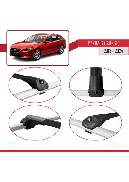 Mazda 6 Iıı (Gj1/gl) 2013-2022 Arası ile Uyumlu Ace-1 Ara Atkı Tavan Barı Siyah 3 Adet