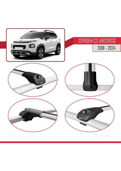 Citroen C3 Aircross 2018 ve Sonrası ile Uyumlu Ace-1 Ara Atkı Tavan Barı Gri 3 Adet Bar