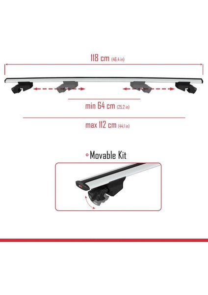 Volvo V60 Sw / Estate 2010-2018 Arası ile Uyumlu Hook Model Anahtar Kilitli Ara Atkı Tavan Barı Gri modelleri