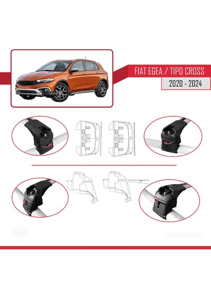 Fiat Egea Cross 2020 ve Sonrası ile Uyumlu Ace-2 Ara Atkı Tavan Barı Gri