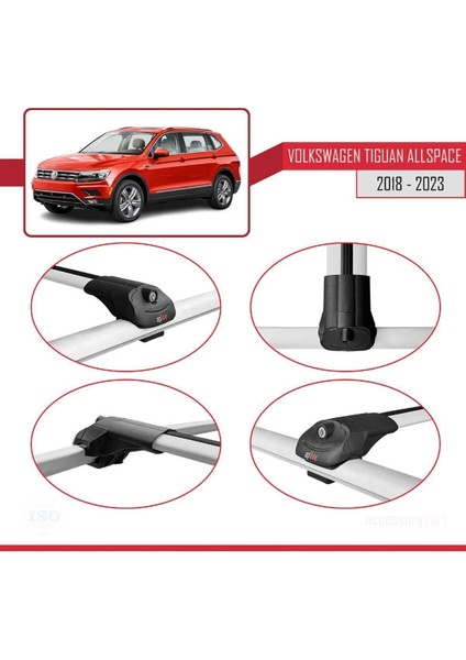 Vw Tiguan Allspace 2018-2023 Arası ile Uyumlu Ace-1 Ara Atkı Tavan Barı Gri