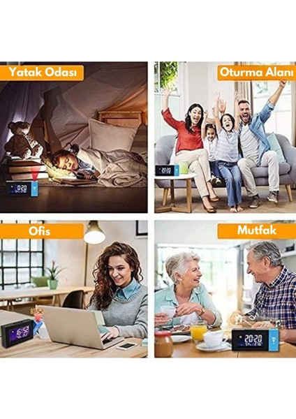 Projeksiyonlu Masa Saati, Derece, Nem, Tarih, Alarm, Yansıtıcı Gösterge, Şık Tasarım