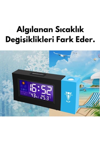 Projeksiyonlu Masa Saati, Derece, Nem, Tarih, Alarm, Yansıtıcı Gösterge, Şık Tasarım