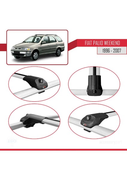 Fiat Palio Weekend 1996-2007 Arası ile Uyumlu Ace-1 Ara Atkı Tavan Barı Gri 3 Adet Bar