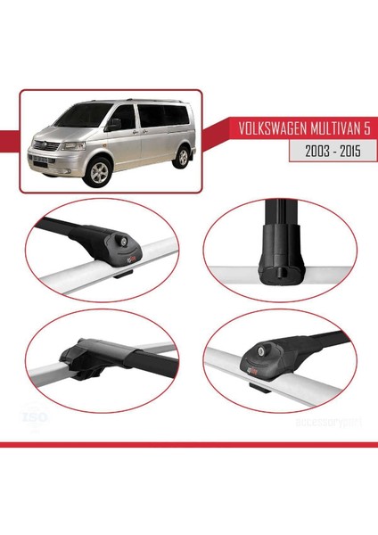 Volkswagen Multivan (T5) 2003-2015 Arası ile Uyumlu Ace-1 Ara Atkı Tavan Barı Siyah 3 Adet Bar