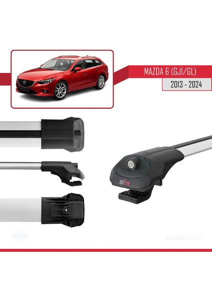 Mazda 6 (Gj1/gl) 2013 ve Sonrası ile Uyumlu Ace-1 Ara Atkı Tavan Barı Gri 3 Adet Bar