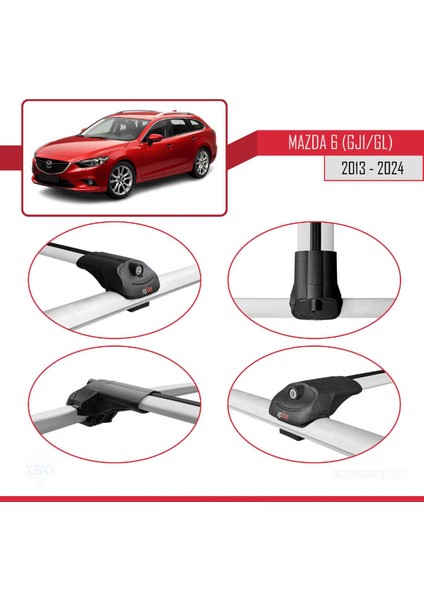 Mazda 6 (Gj1/gl) 2013 ve Sonrası ile Uyumlu Ace-1 Ara Atkı Tavan Barı Gri 3 Adet Bar