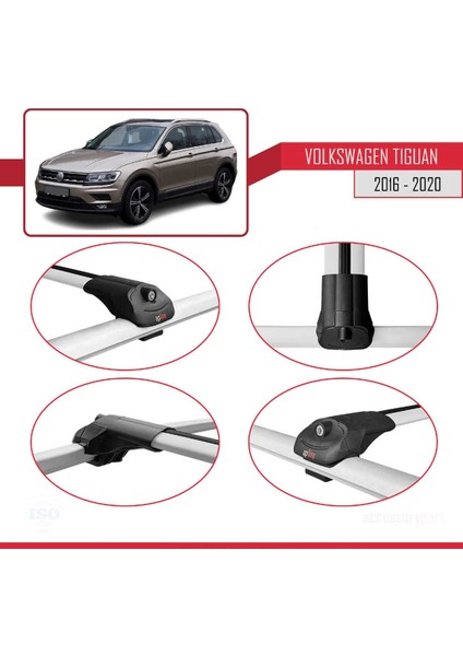 Volkswagen Tiguan 2016-2020 Arası ile Uyumlu Ace-1 Ara Atkı Tavan Barı Gri 3 Adet Bar