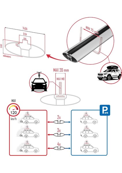 Fiat Qubo 2008-2017 Arası ile Uyumlu Ace-1 Ara Atkı Tavan Barı Gri 3 Adet Bar