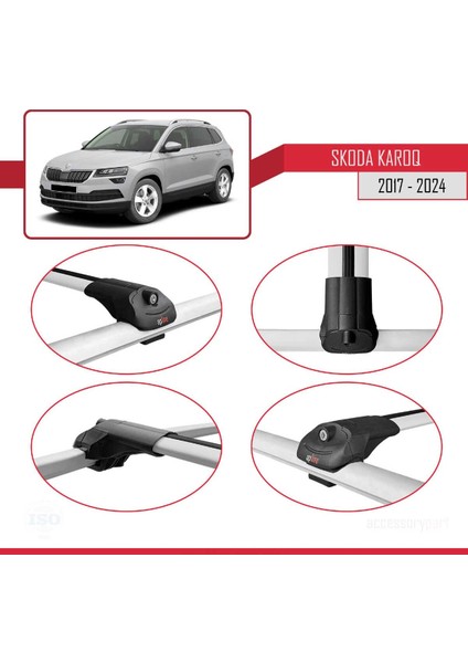 Skoda Karoq 2017 ve Sonrası ile Uyumlu Ace-1 Ara Atkı Tavan Barı Gri